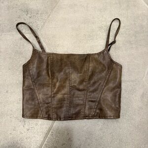 NEW! Edikted Brown Leather Going Out Top